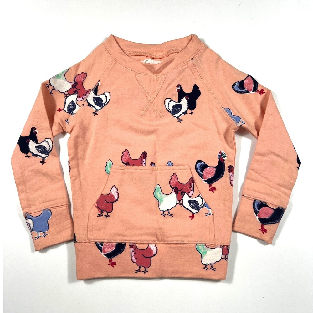 Petit Peony Kids Chicken Print Sweatshirt Peach Coral 12-18M NWT Farm Cottage
